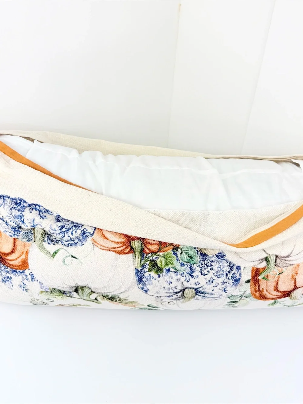 Artelier Nicole Miller Orange Cream Pumpkin Print Soft Woven Long Accent Pillow